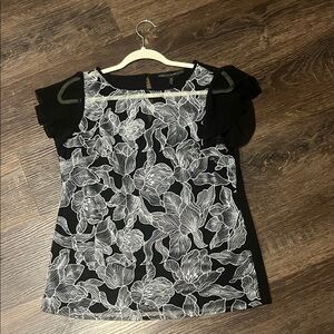 White House Black Market Black and White Floral Blouse